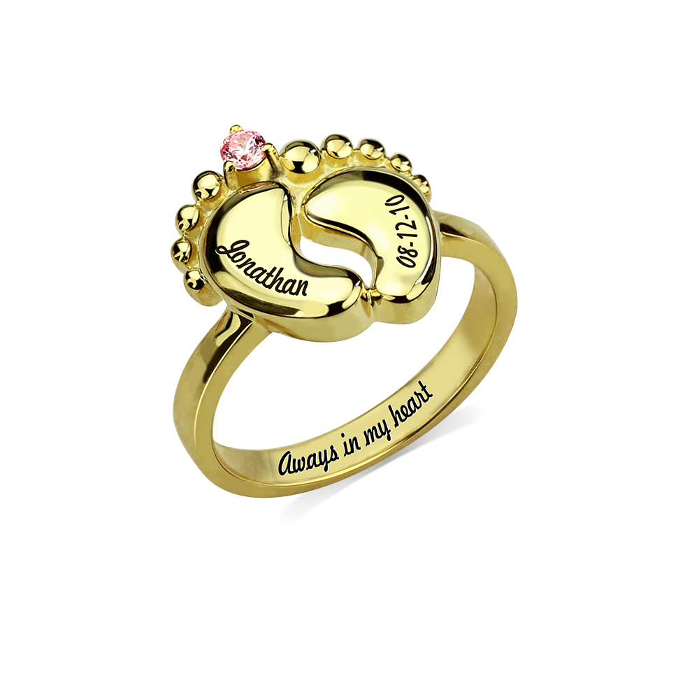 Engraved Baby Feet Ring With Birthstone - Image 2