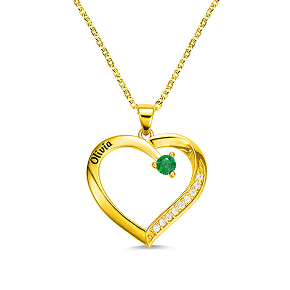 Personalized Name and Birthstone Family Heart Necklace - Image 3