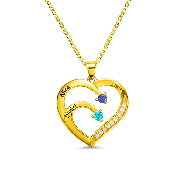Personalized Name and Birthstone Family Heart Necklace - Image 4
