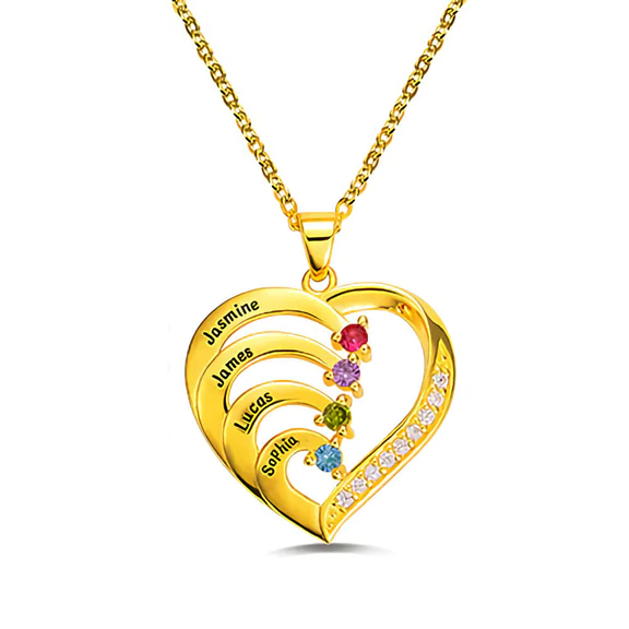 Personalized Name and Birthstone Family Heart Necklace