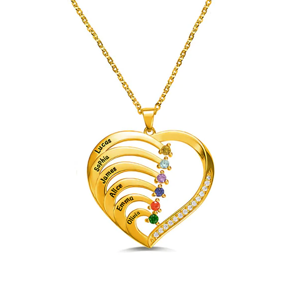 Personalized Name and Birthstone Family Heart Necklace - Image 8
