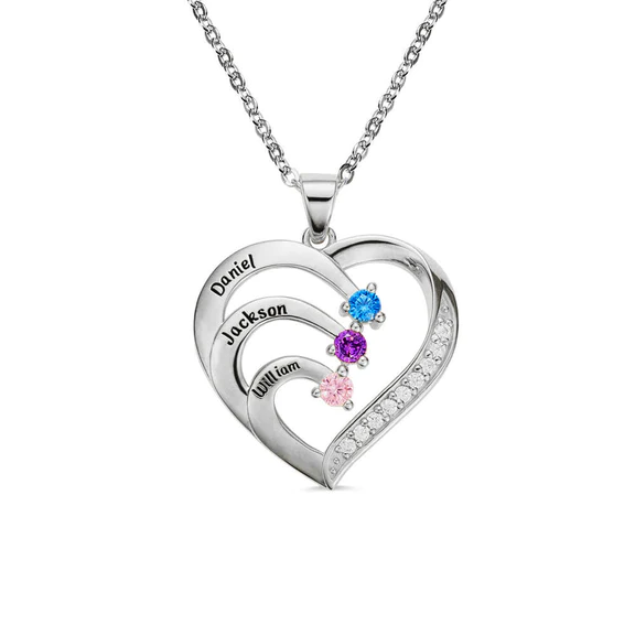 Personalized Name and Birthstone Family Heart Necklace - Image 11