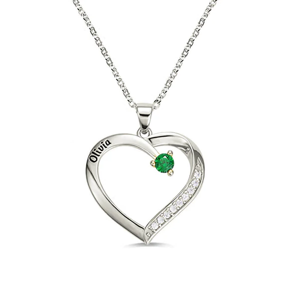 Personalized Name and Birthstone Family Heart Necklace - Image 9