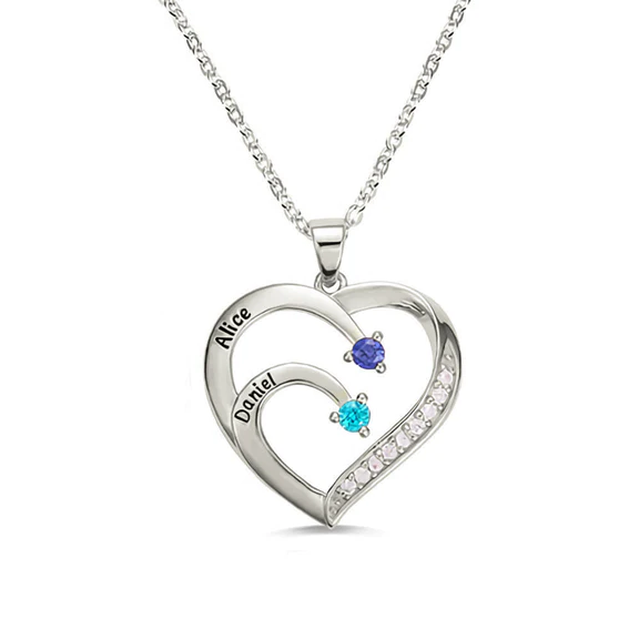 Personalized Name and Birthstone Family Heart Necklace - Image 10