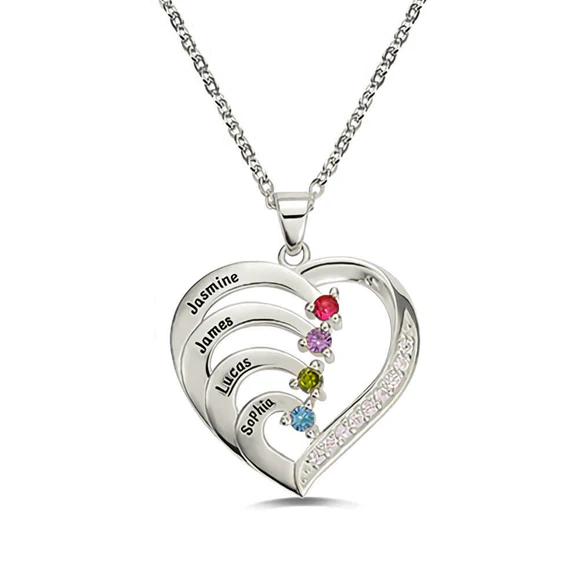 Personalized Name and Birthstone Family Heart Necklace - Image 12