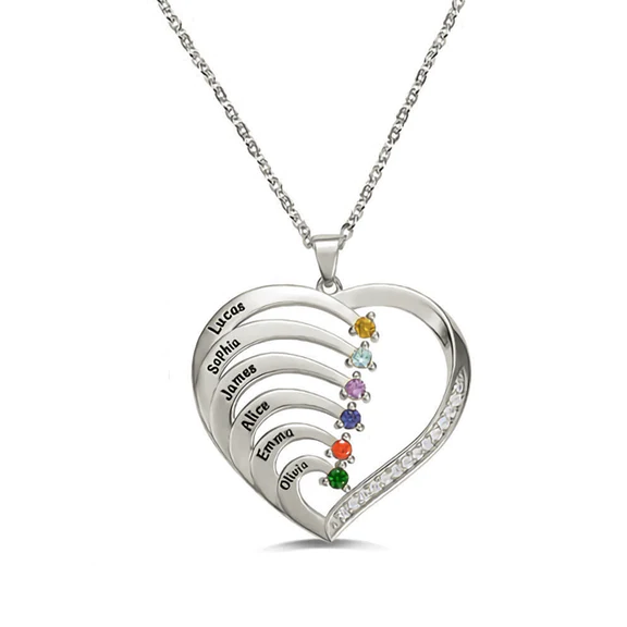 Personalized Name and Birthstone Family Heart Necklace - Image 14
