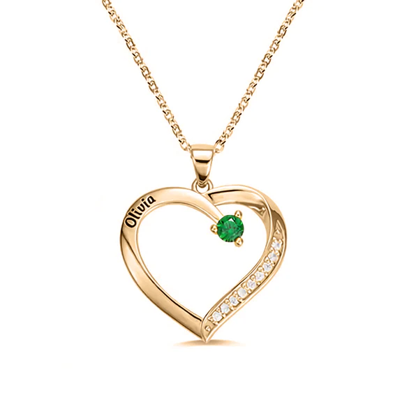 Personalized Name and Birthstone Family Heart Necklace - Image 15