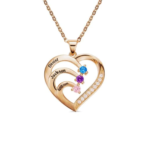 Personalized Name and Birthstone Family Heart Necklace - Image 17