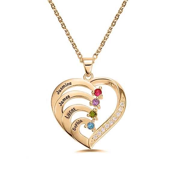Personalized Name and Birthstone Family Heart Necklace - Image 18