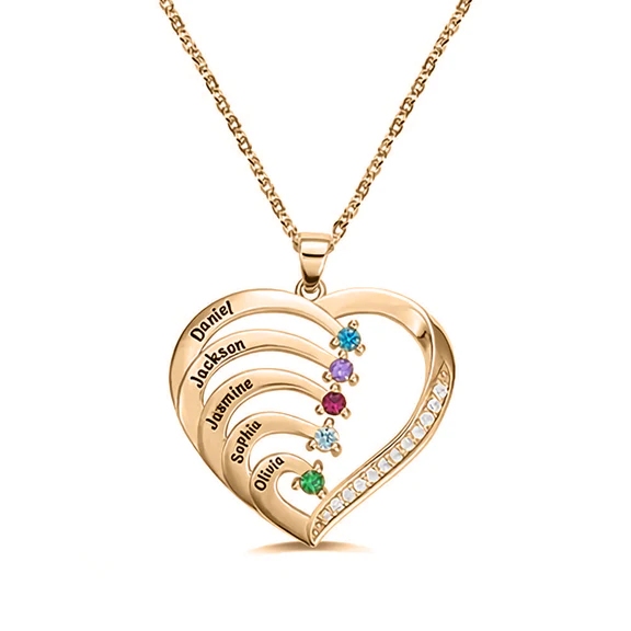 Personalized Name and Birthstone Family Heart Necklace - Image 19