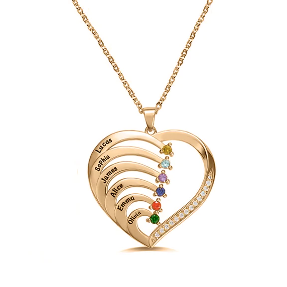 Personalized Name and Birthstone Family Heart Necklace - Image 20