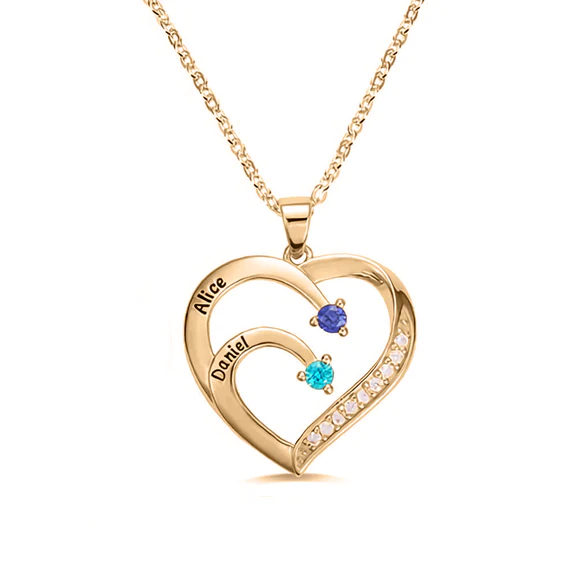 Personalized Name and Birthstone Family Heart Necklace - Image 16
